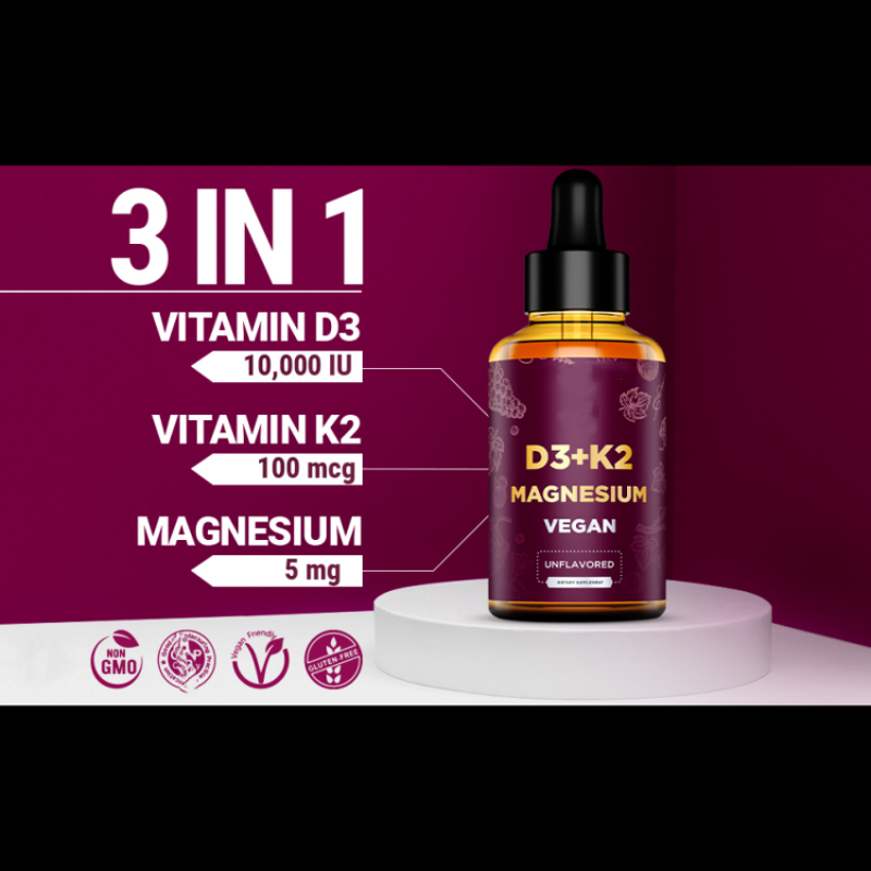 Vitamin D3 K2 Drops Manufacturer - OEM Private Label Vegan with Magnesium Glycinate