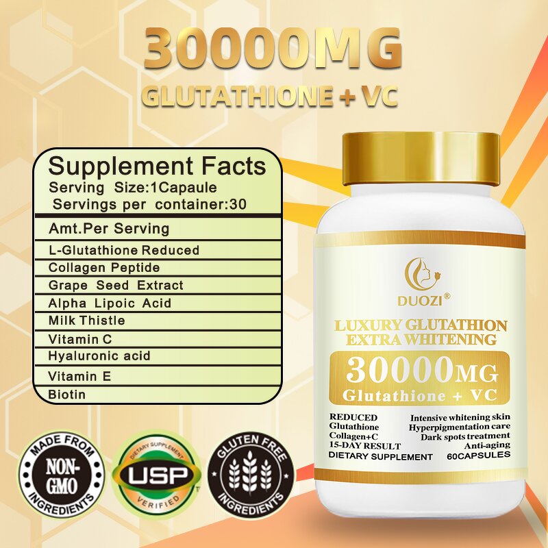 Gluta Whitening Capsules - Manufacturer OEM 20 Days Effect 60 Caps/Bottle Black Skin