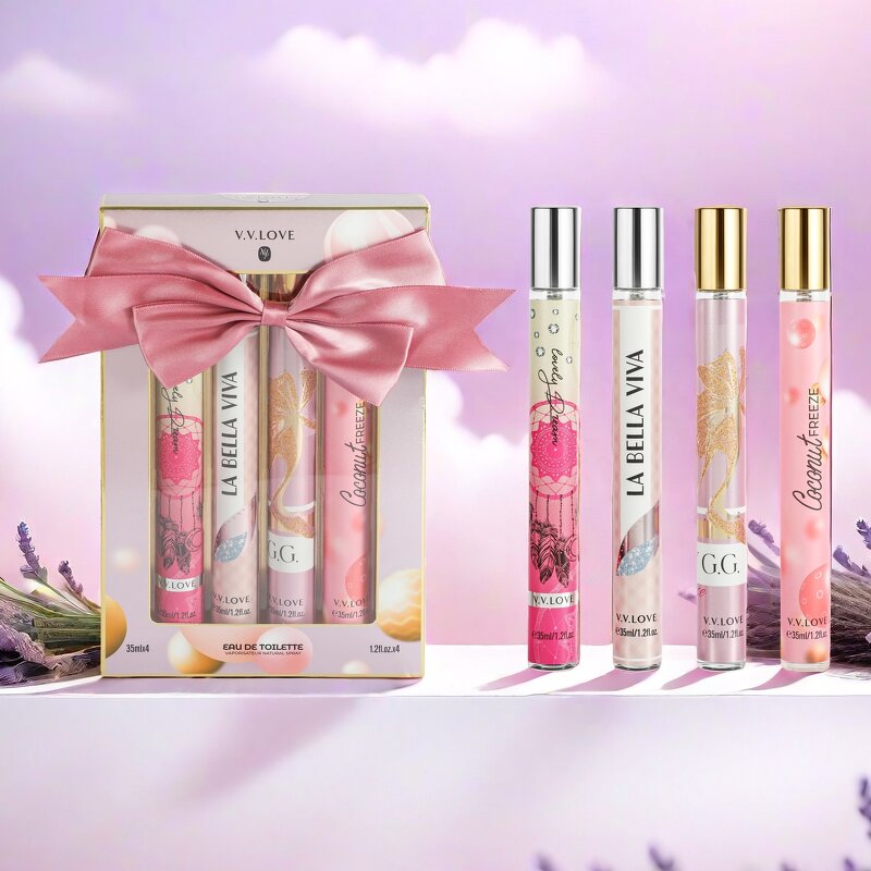 Perfume Set Manufacturer - V.V.LOVE Men's 4-Pieces 35ML Pocket Set Woody & Spicy with Bow-Wrapped Packaging