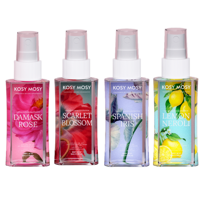 Body Mist Set Manufacturer - KOSY MOSY New Arrival 4 Pieces 50ML Spray Mixed Floral & Fruit Scents