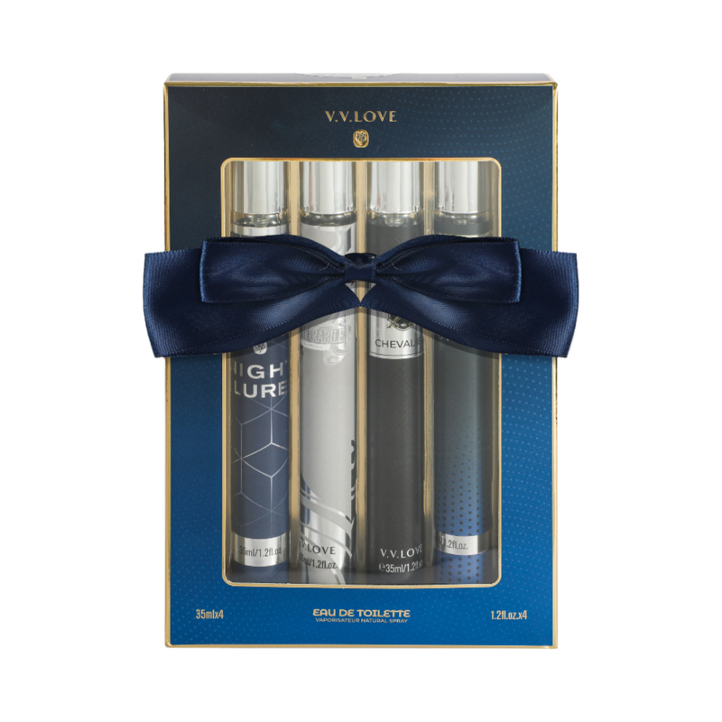Perfume Set Manufacturer - V.V.LOVE Men's 4-Pieces 35ML Pocket Set Woody & Spicy with Bow-Wrapped Packaging