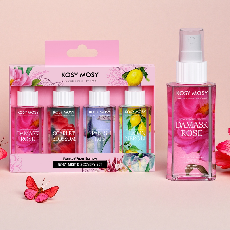 Body Mist Set Manufacturer - KOSY MOSY New Arrival 4 Pieces 50ML Spray Mixed Floral & Fruit Scents