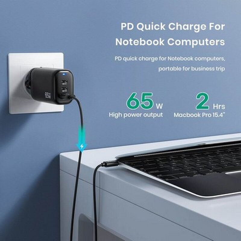 GaN Charger - AilesTecca 65W 3 Port PD USB C Fast Charging Block for iPhone