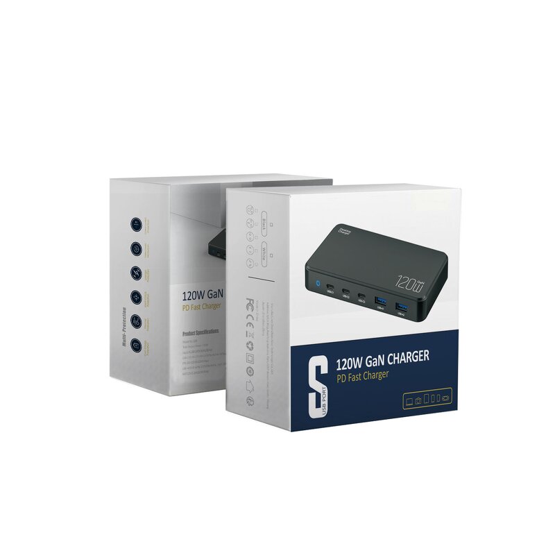 GaN Charger - AilesTecca 120W 5-Port USB C Compact for Office Travel Fast Charging