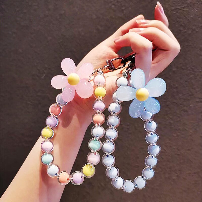 Phone Lanyard - AilesTecca Crystal Bead Trendy Wrist Anti-Lost Flower Keychain