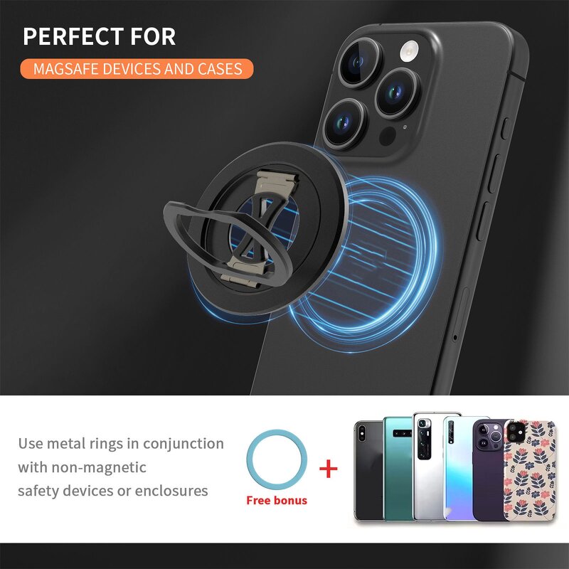 Phone Holder - AilesTecca Aluminum Magnetic N52 for iPhone 17 16 Universal Ring
