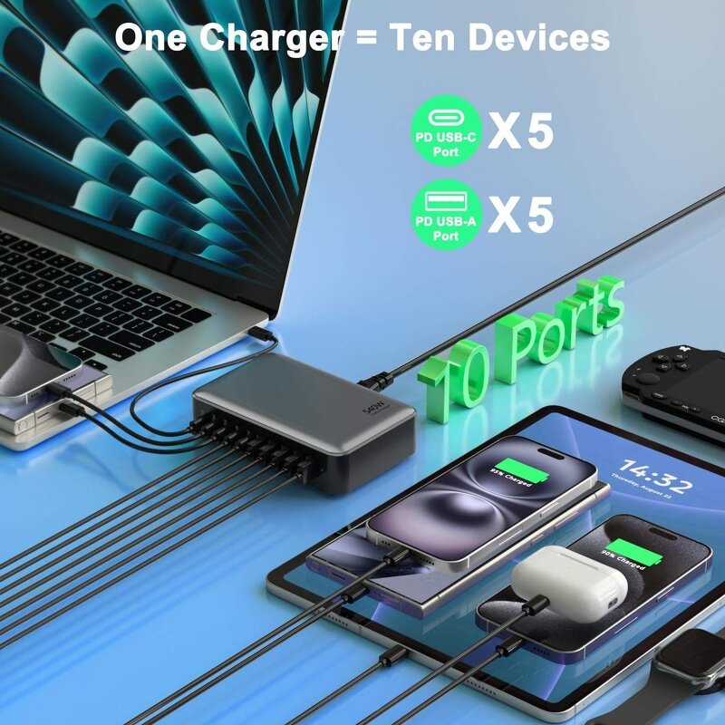 GaN Charger - AilesTecca 540W 10-Port PD Ultra-Compact Multi-Device Charging