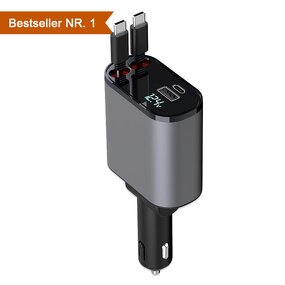 Car Charger - AilesTecca Retractable 100W 4 in 1 Fast Phone Cargador De Coche