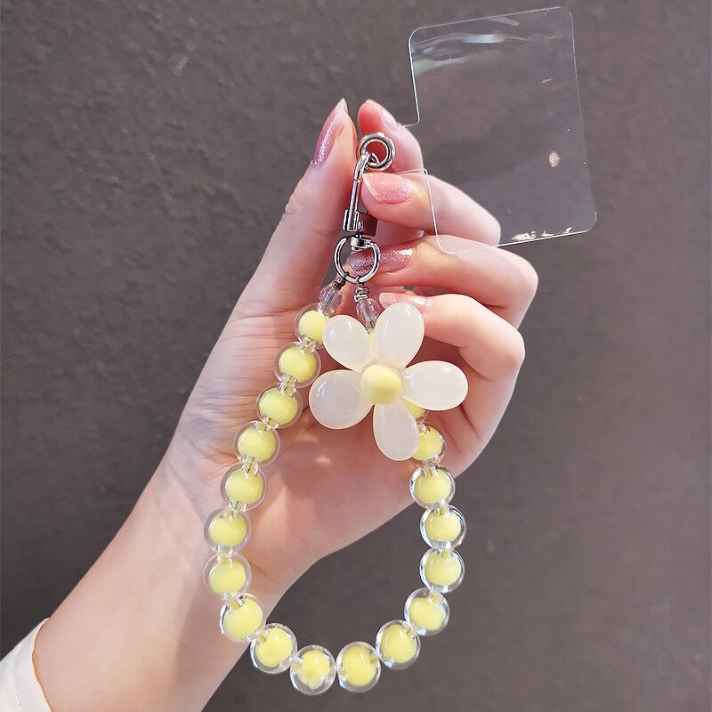 Phone Lanyard - AilesTecca Crystal Bead Trendy Wrist Anti-Lost Flower Keychain