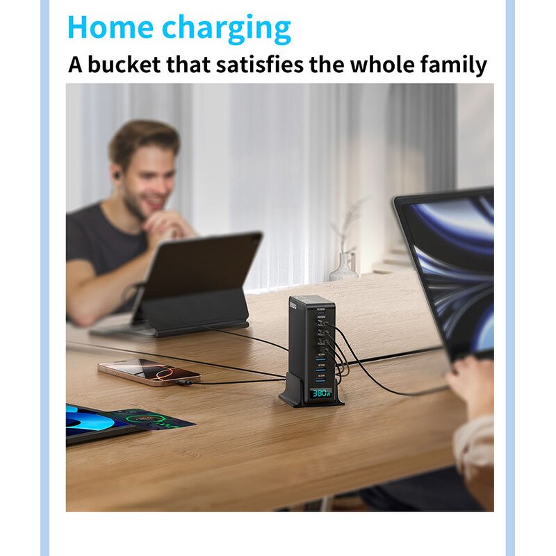 GaN Charger - AilesTecca 380W 5C3A 100W PD USB C for iPhone Apple