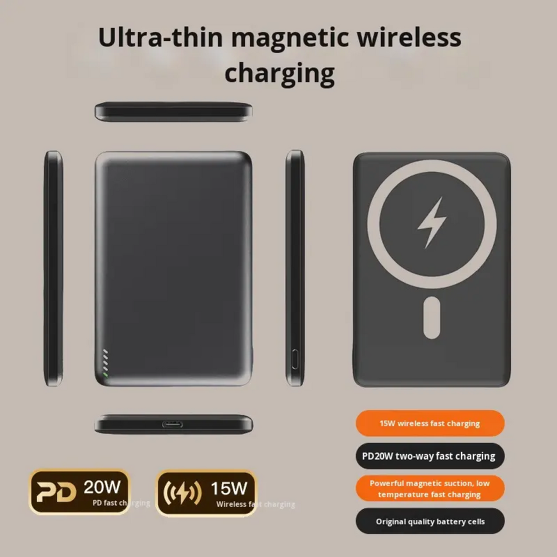 Power Bank - AilesTecca 5000mAh Aluminum 15W Wireless LED Type-C Fast Charging