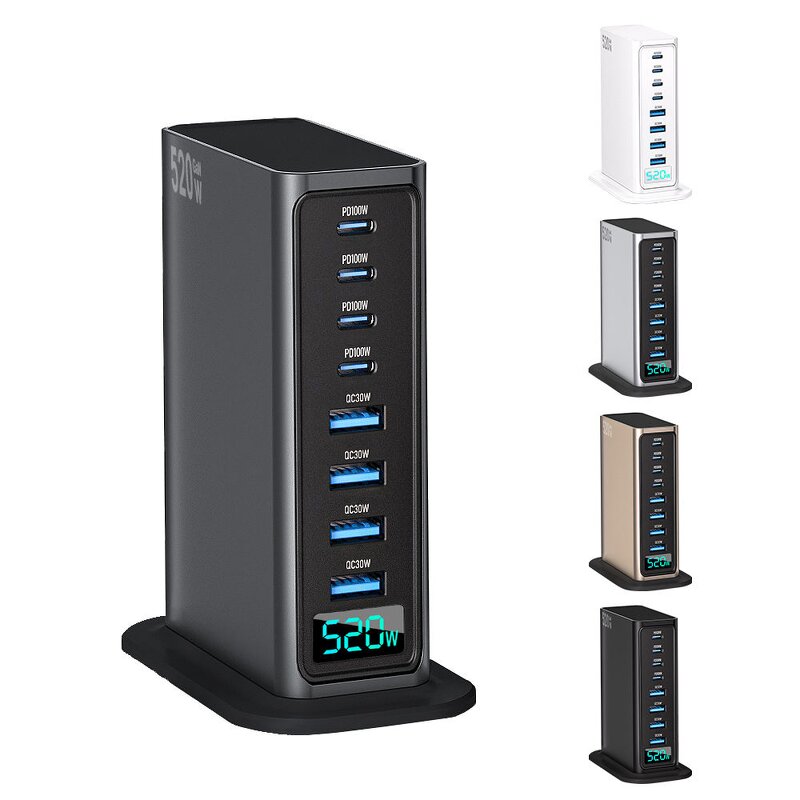 GaN Charger - AilesTecca 520W 8-Port 100W PD US EU AU UK Plug for Mobile Laptop