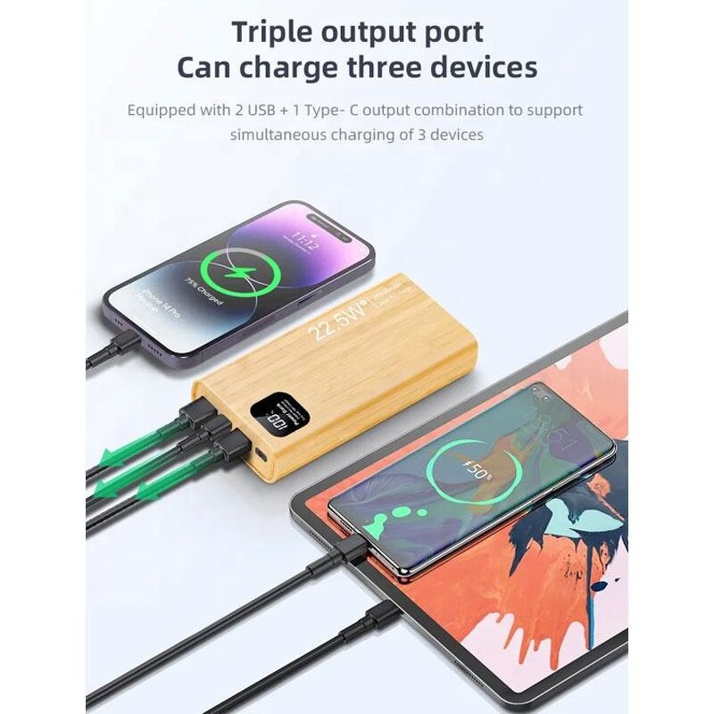 Power Bank - AilesTecca Bamboo 10000mAh 22.5W Digital Display Fast Charger