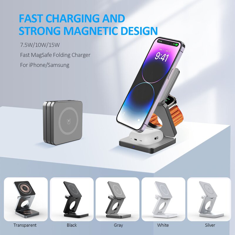 Wireless Charger - AilesTecca 3 in 1 Magnetic ABS Cargador Inalambrico