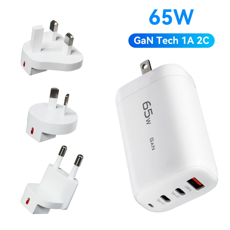 GaN Charger - AilesTecca 65W 3 Port PD USB C Fast Charging Block for iPhone