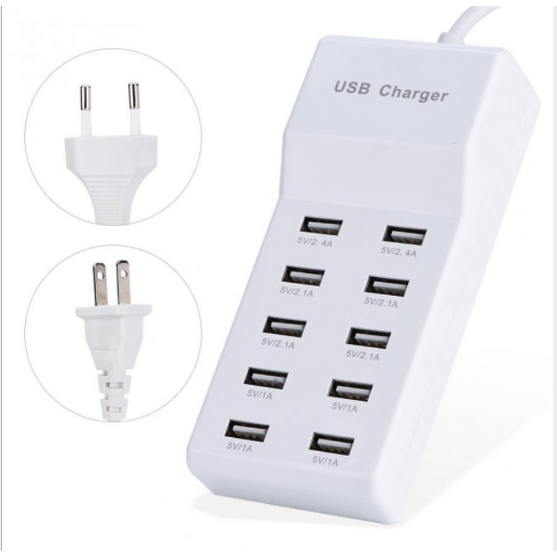 Charger Adapter - AilesTecca 10 Port 5V2.4A USB for Mobile Phone Multifunction