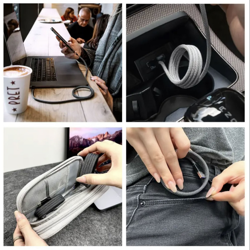 Charging Cable - AilesTecca Retractable Magnetic 60W Type C to C 1M Nylon Braided