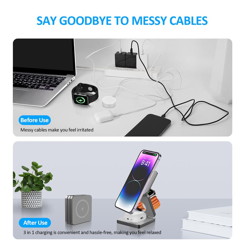Wireless Charger - AilesTecca 3 in 1 Magnetic ABS Cargador Inalambrico