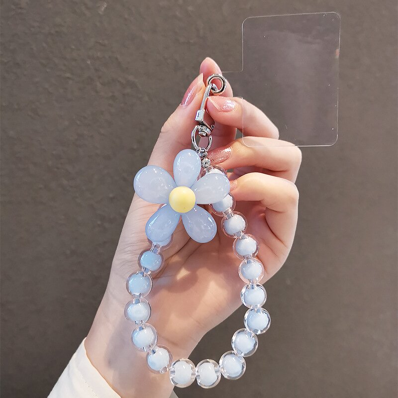 Phone Lanyard - AilesTecca Crystal Bead Trendy Wrist Anti-Lost Flower Keychain