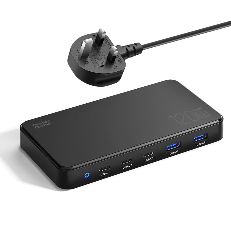 GaN Charger - AilesTecca 120W 5-Port USB C Compact for Office Travel Fast Charging