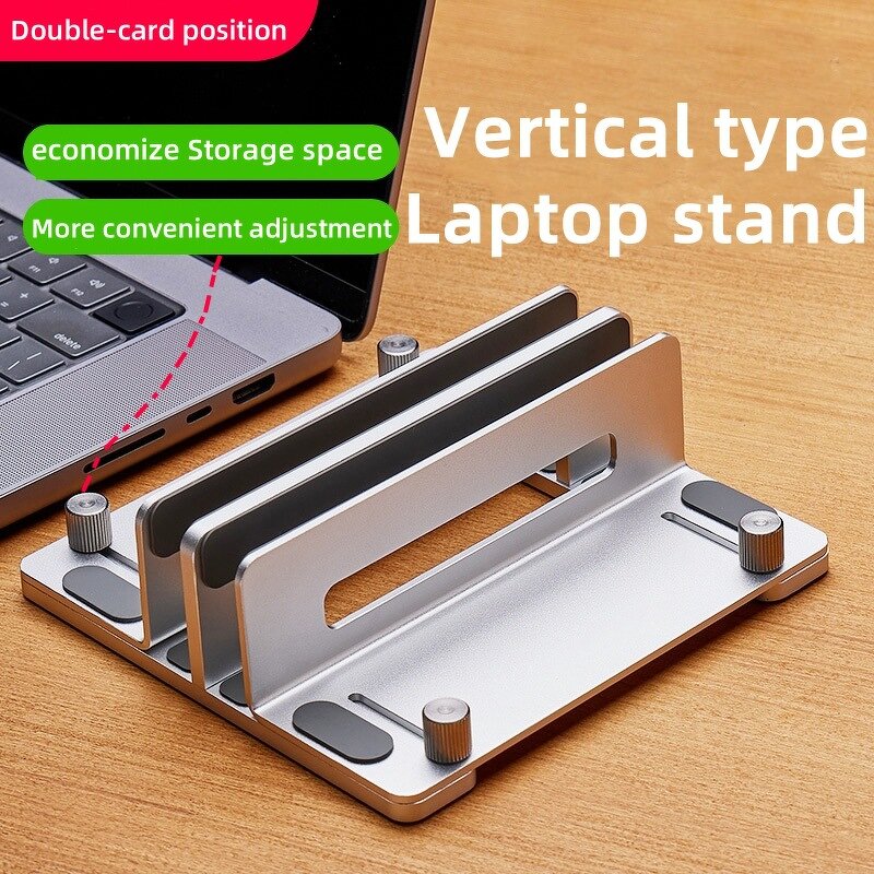Laptop Stand - AilesTecca Aluminum Vertical 2 Slots Width Adjustable for MacBook