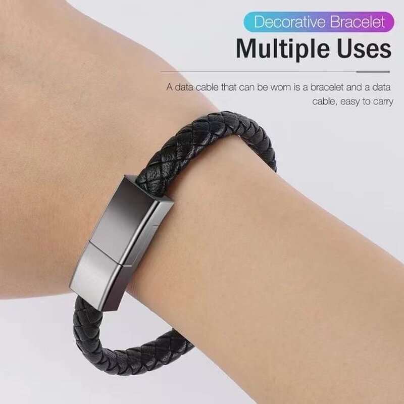 Charging Cable - AilesTecca Leather Braided Bracelet for iPhone Android Type C