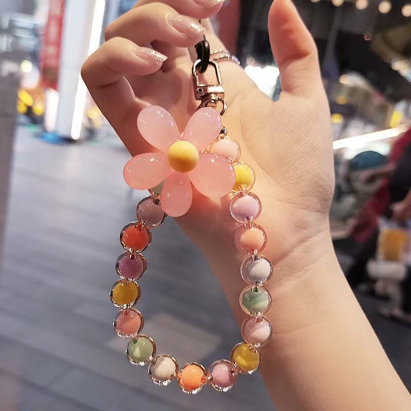 Phone Lanyard - AilesTecca Crystal Bead Trendy Wrist Anti-Lost Flower Keychain