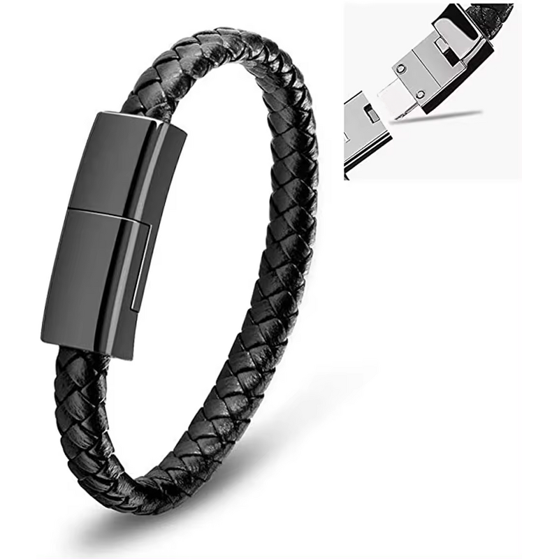 Charging Cable - AilesTecca Leather Braided Bracelet for iPhone Android Type C