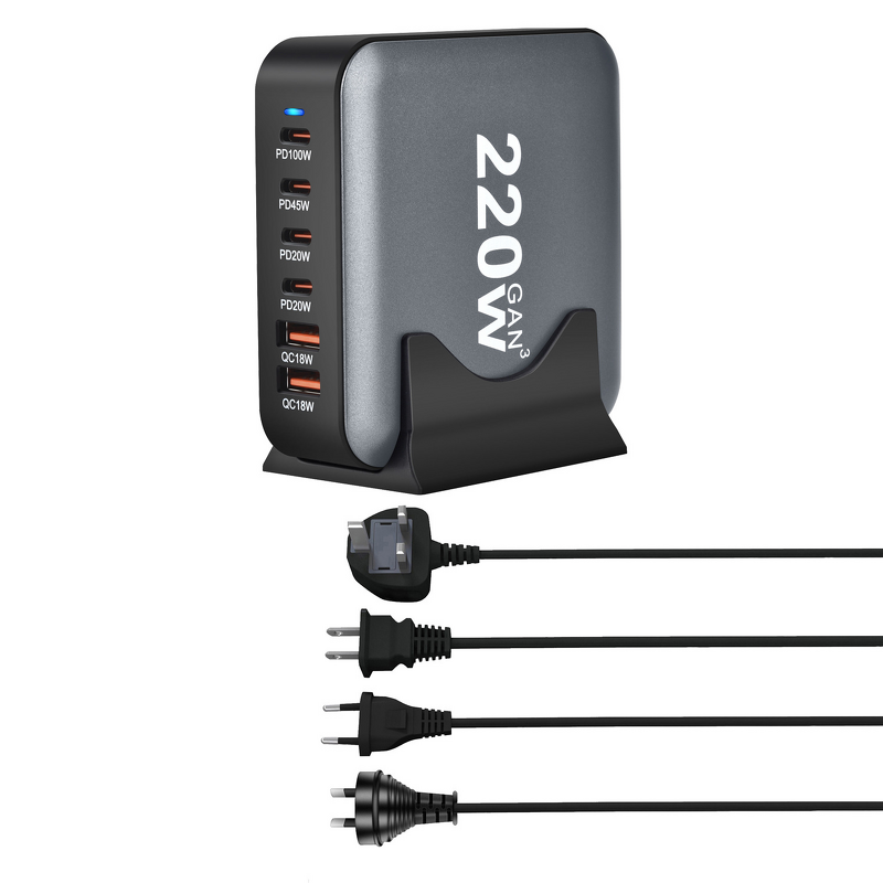 GaN Charger - AilesTecca 220W 6 Port PD65W for MacBook iPhone Samsung Xiaomi