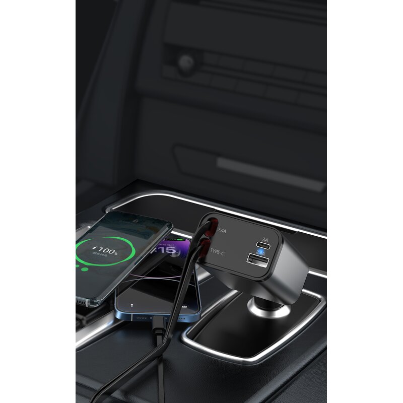 Car Charger - AilesTecca Retractable 100W 4 in 1 Fast Phone Chargeur De Voiture