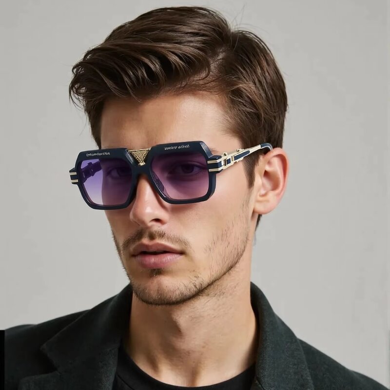 Sunglasses Manufacturer - Retro Rectangle Gradient Blue Metal UV400 for Men