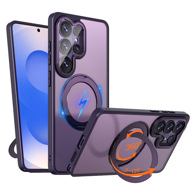 Phone Case Manufacturer - TPU Acrylic Metal Magnet Transparent Magnetic Bracket 360 Rotation Frosted for Samsung S26 Ultra