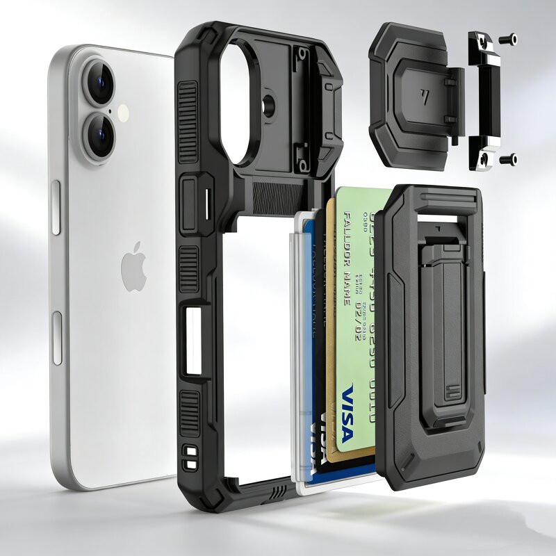 Phone Case Manufacturer - TPU Mechanical Anti-Fall Hard Core with Lens Protection Invisible Bracket Card Slot 2-in-1 for iPhone 17