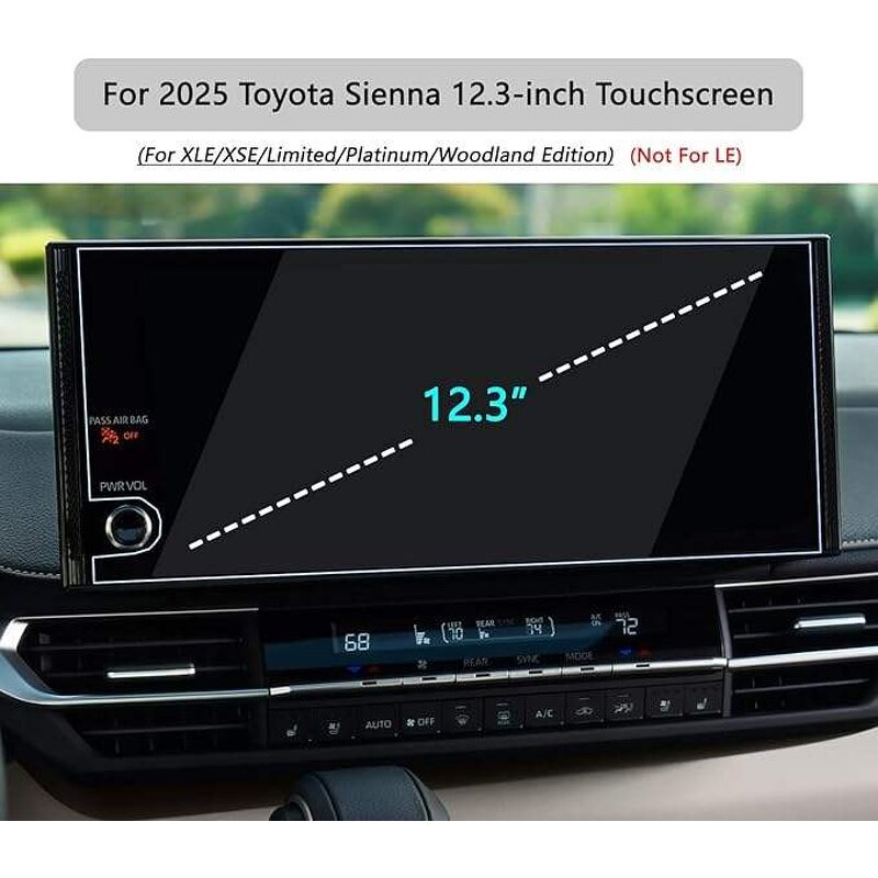 Screen Protector Manufacturer - for Toyota Sienna (XLE/XSE/Limited/Platinum/Woodland Edition) 12.3-Inch 9H 2025 Anti-Scratch Tempered Glass