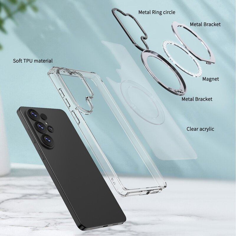 Phone Case Manufacturer - TPU Acrylic Metal Magnet Transparent Magnetic Bracket 360 Rotation Frosted for Samsung S26 Ultra
