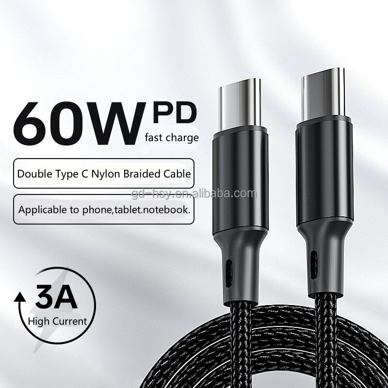 USB Cable Manufacturer - 3A 20V Nylon Braided PD 60W Type C to C Fast Charging Data for Samsung iPhone 17