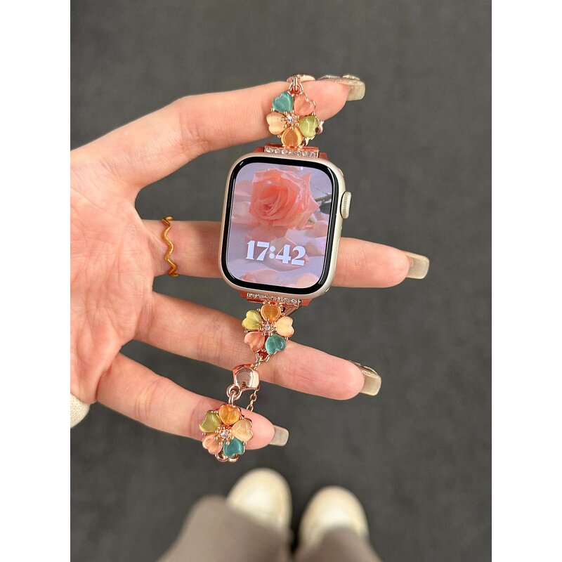Watch Strap Manufacturer - High Quality Five Color Flower Opal Zinc Alloy Women's Chain for Apple Watch S10
