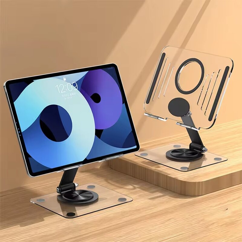Tablet Stand Manufacturer - Transparent Acrylic Rotatable Read Book Holder Foldable Desktop Riser for IPad Pro 2025 Smart Phone