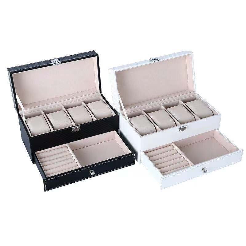 Jewelry Box Manufacturer - Men's Gift Box Double Layer PU Leather 4 Compartment Storage Protective for Rings Watches