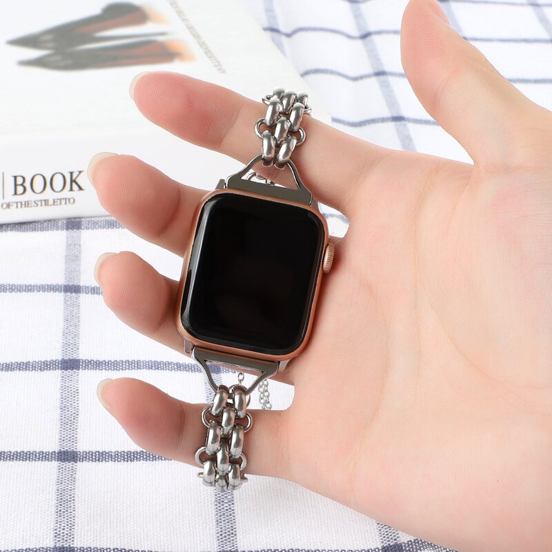 Watch Band Manufacturer - New Double Row Chain Stainless Steel for Apple Watch 42/44/45/49mm 38/40/41mm Metal Bracelet