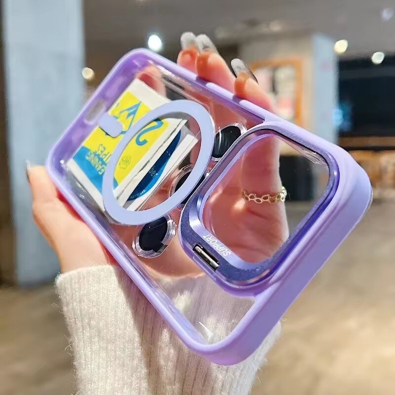 Phone Case Manufacturer - Newest Lens Stand Bracket Magnetic Clear with Lens Film Shockproof for iPhone 17 16 15 14 13 12 Pro Max