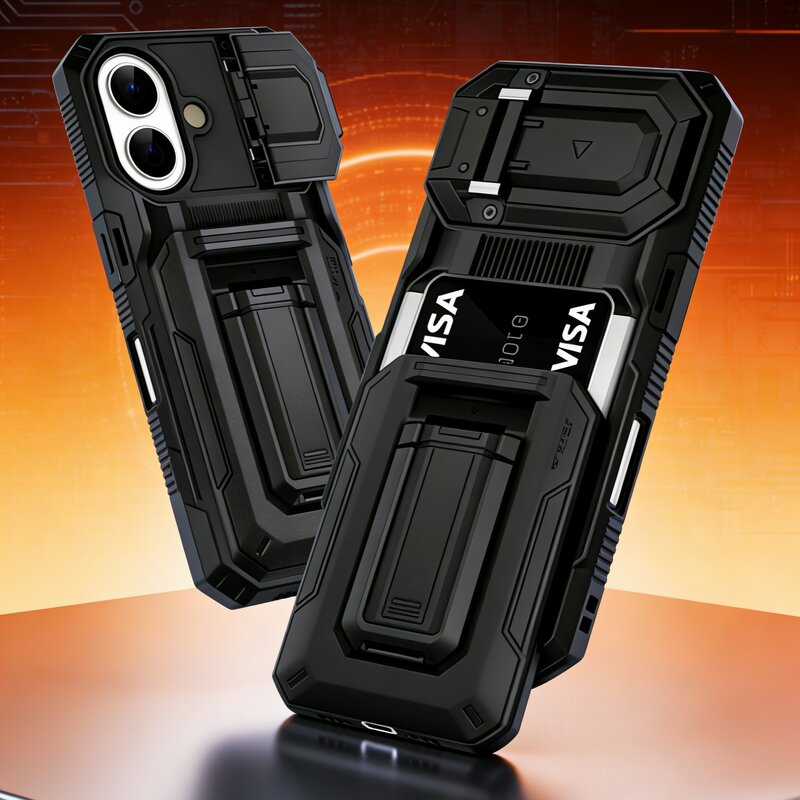 Phone Case Manufacturer - TPU Mechanical Anti-Fall Hard Core with Lens Protection Invisible Bracket Card Slot 2-in-1 for iPhone 17