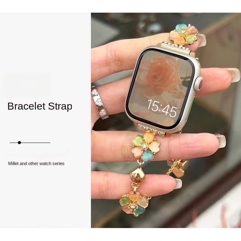 Watch Strap Manufacturer - High Quality Five Color Flower Opal Zinc Alloy Women's Chain for Apple Watch S10