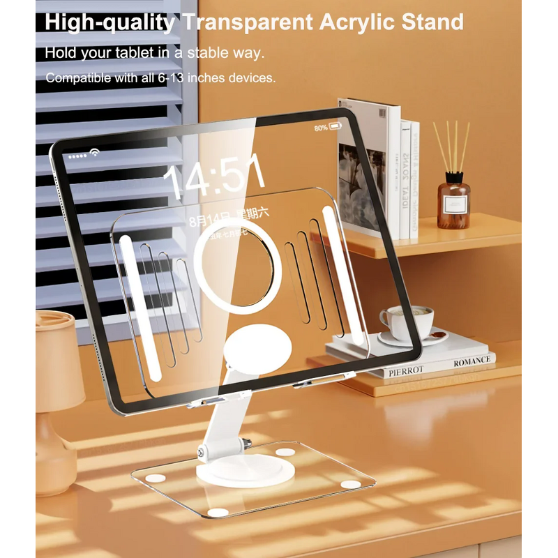 Tablet Stand Manufacturer - Transparent Acrylic Rotatable Read Book Holder Foldable Desktop Riser for IPad Pro 2025 Smart Phone