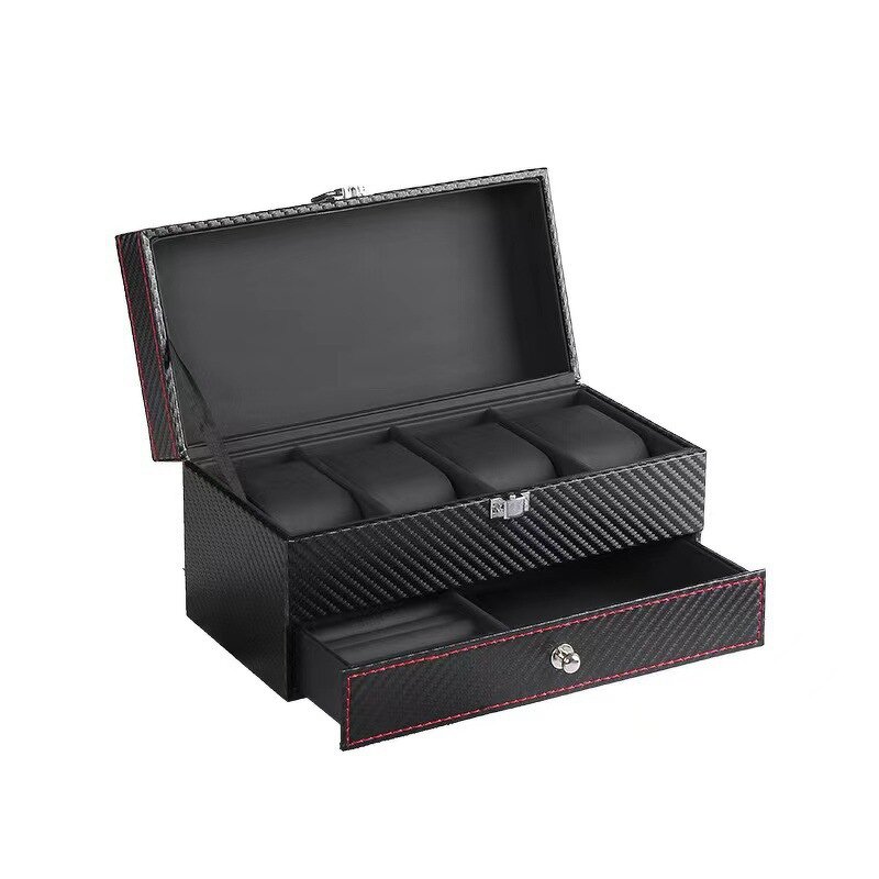 Jewelry Box Manufacturer - Men's Gift Box Double Layer PU Leather 4 Compartment Storage Protective for Rings Watches