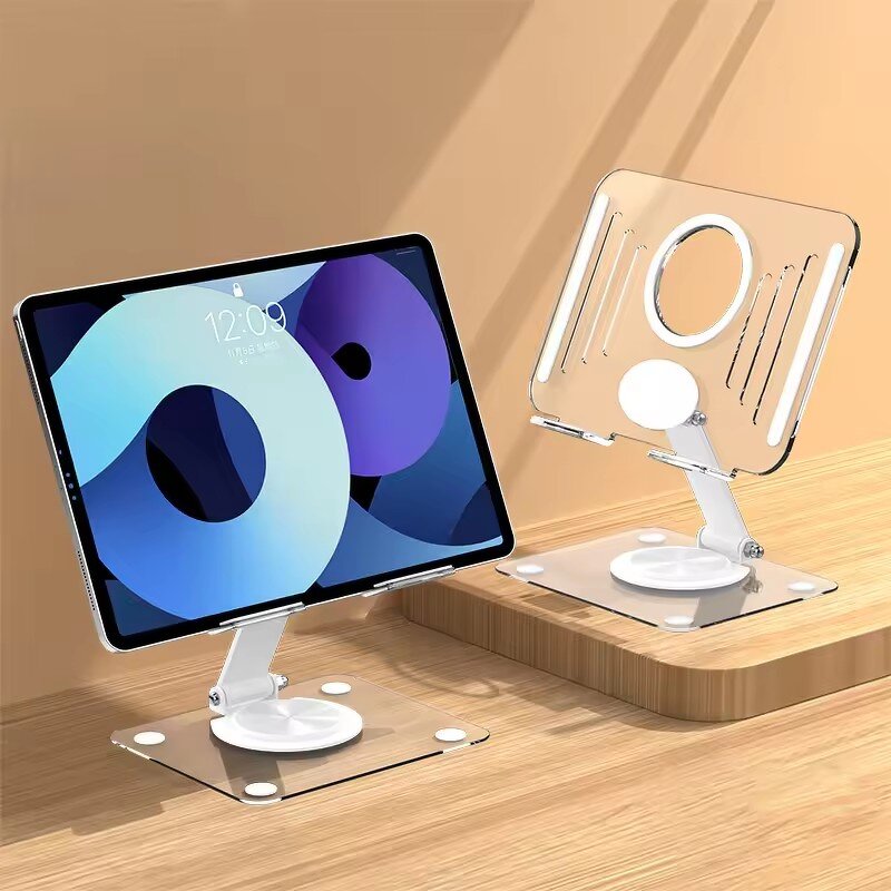 Tablet Stand Manufacturer - Transparent Acrylic Rotatable Read Book Holder Foldable Desktop Riser for IPad Pro 2025 Smart Phone