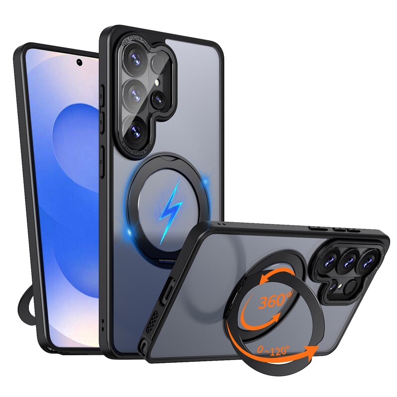 Phone Case Manufacturer - TPU Acrylic Metal Magnet Transparent Magnetic Bracket 360 Rotation Frosted for Samsung S26 Ultra