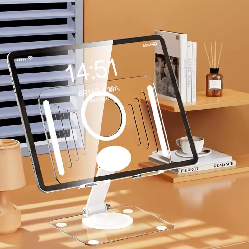 Tablet Stand Manufacturer - Transparent Acrylic Rotatable Read Book Holder Foldable Desktop Riser for IPad Pro 2025 Smart Phone