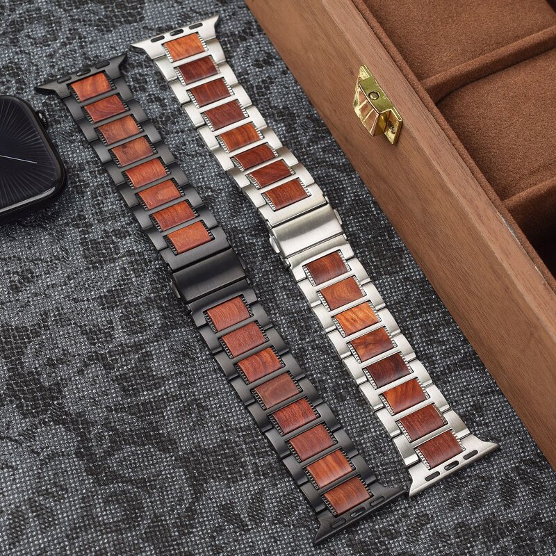 Watch Band Manufacturer - Wooden Stainless Steel Sandalwood for Apple Watch Series 11 10 8 Ultra 3 49mm 46mm 40mm 44mm