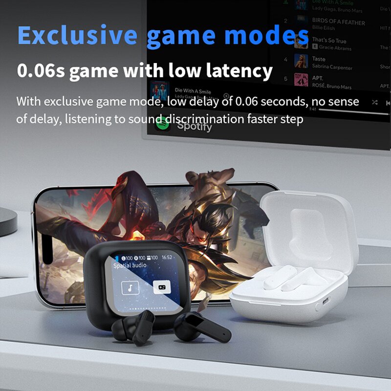 Earphones Manufacturer - LED Full Color Touch Screen BY09 BT5.4 Music Playback HiFi Sound Gaming Headphones